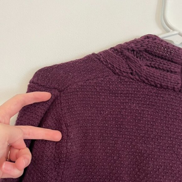 TALBOTS Plum Dark Purple Chunky Cable Knit Open Viscose Cotton Cardigan Sweater - Picture 11 of 12